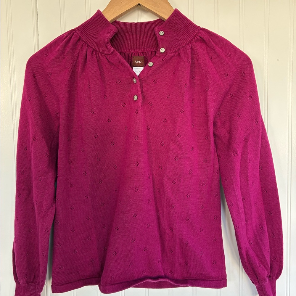 Tea Collection Fuchsia Button-Up Pointelle Sweater - Picture 10 of 11